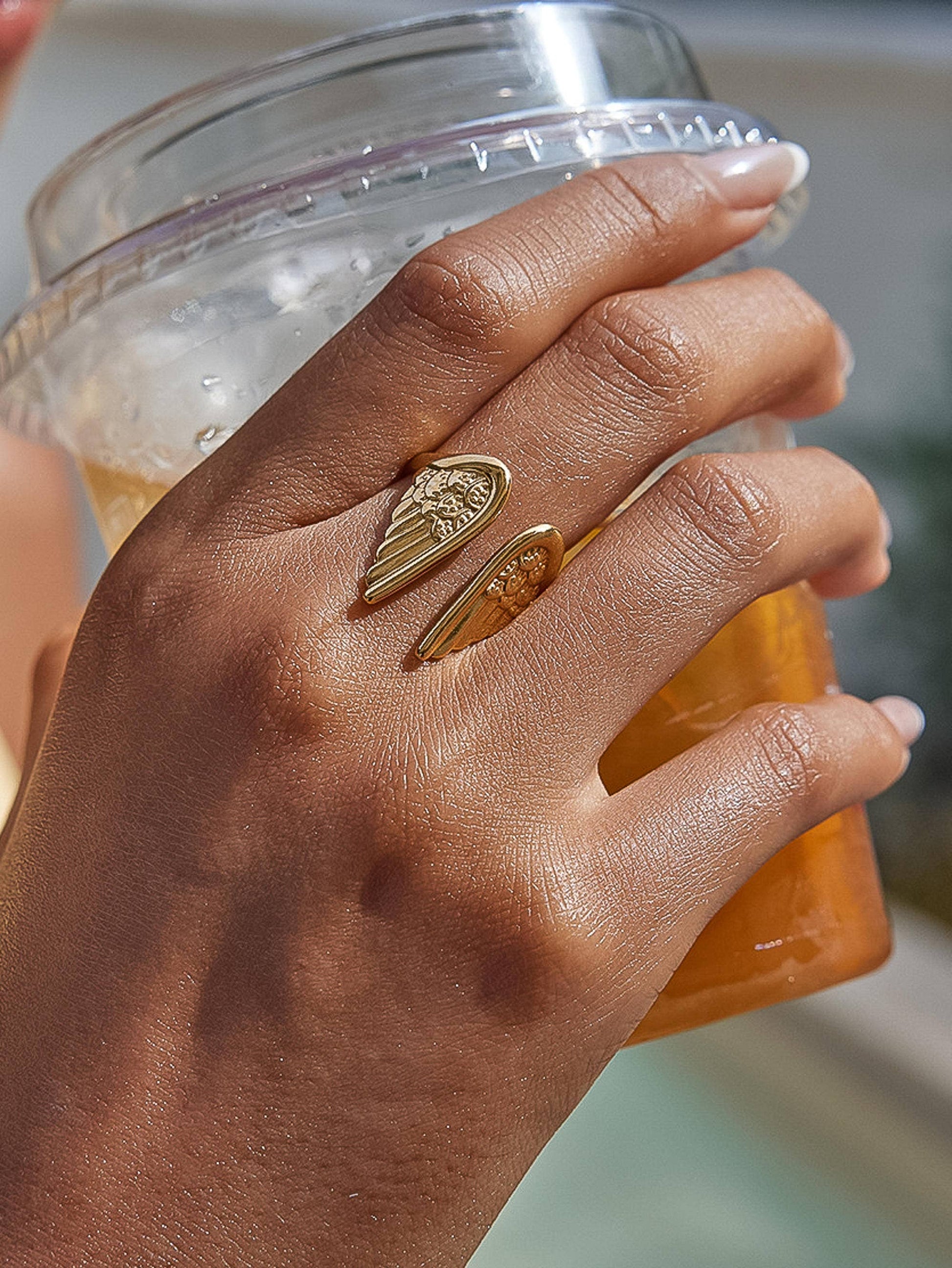 Silvane 18K Gold Non-Tarnish Angel Wing Ring - Cozy Coven