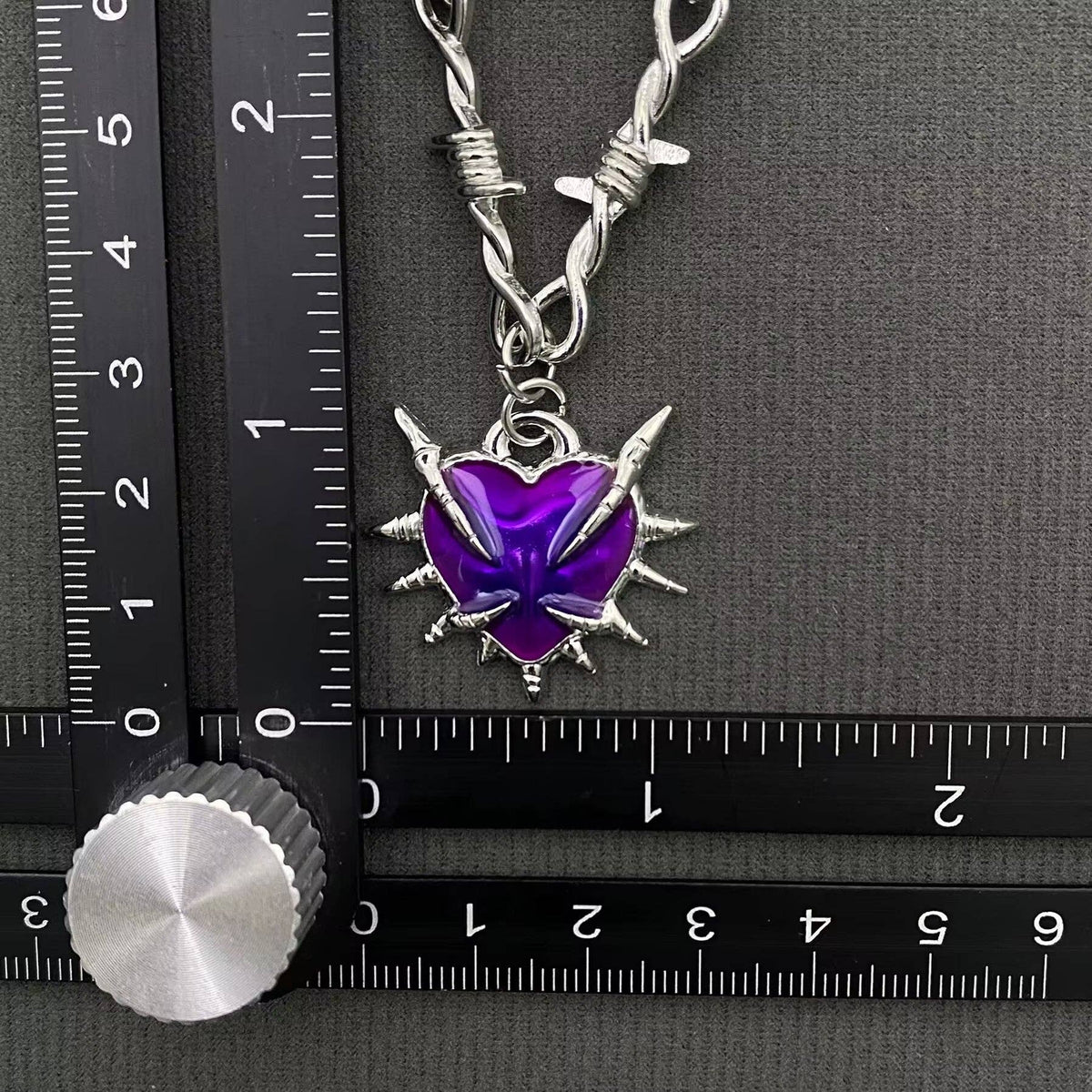 Gothic Purple Thorns Heart Dagger Charm Necklace - GT - Cozy Coven