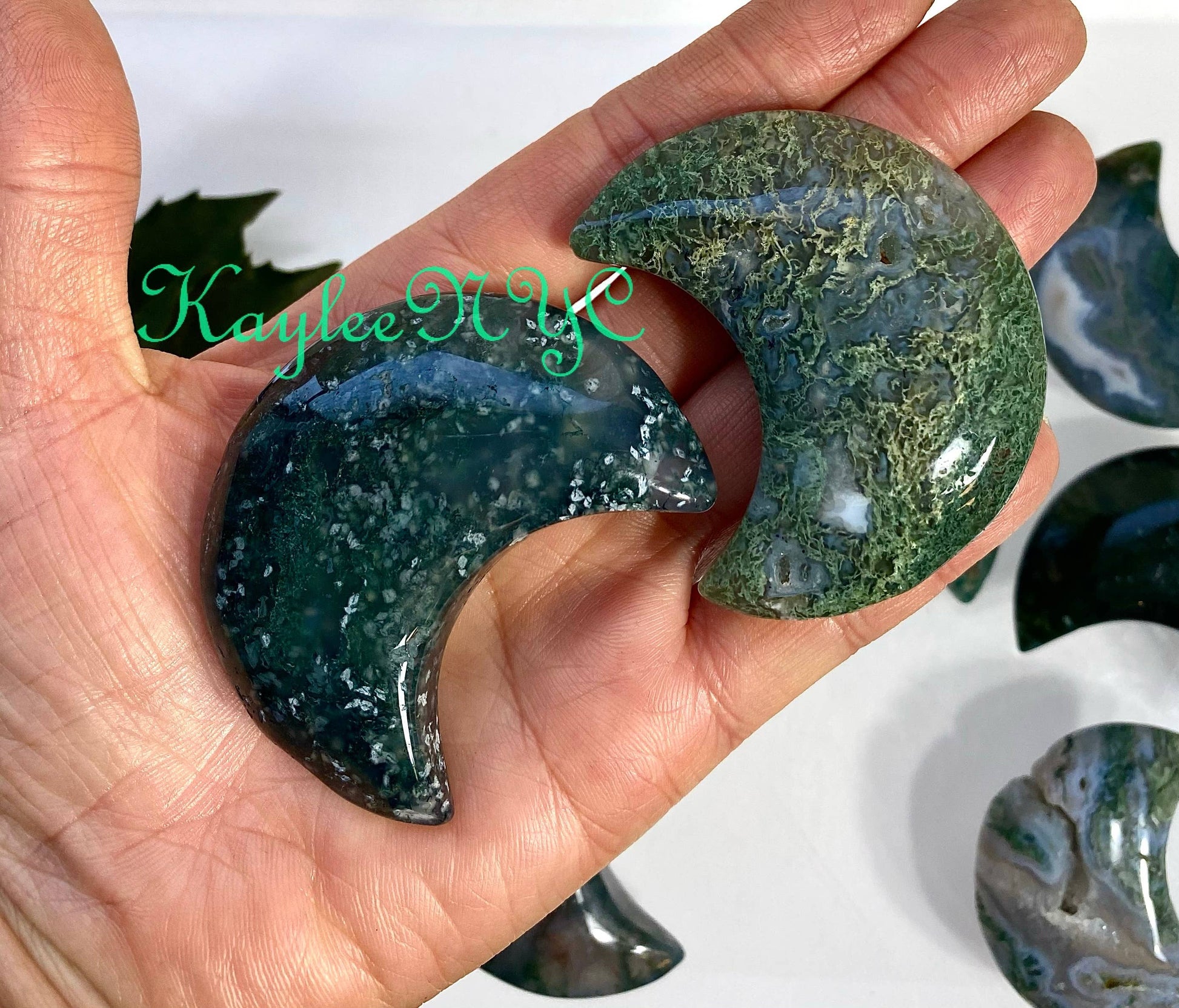 2 lbs Natural Moss Agate Crystal Healing Moons - Cozy Coven