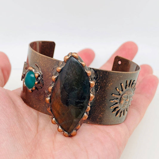 Sun & Star Charm Cuff Bangle Bracelet
