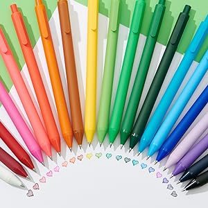 PURE Colored Gel Pens 0.5mm 20 Pieces Set Colorful Multi-color Ink Fine Point Comfort Grip Quick Drying Pens for Journaling Note Taking