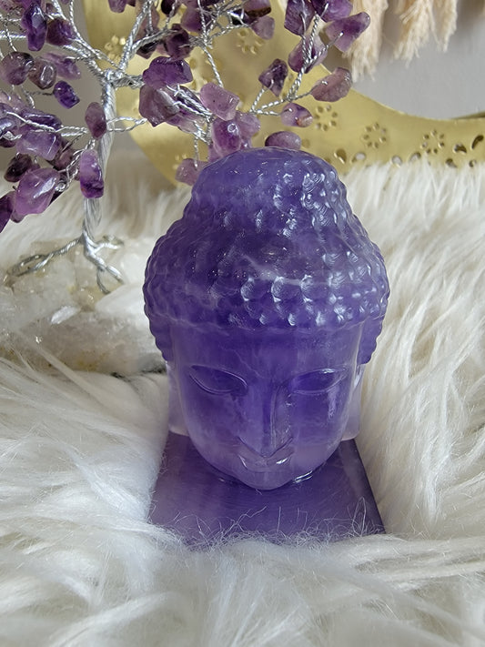 Rainbow Fluorite Buddha Head Carving - The Healing Collective NY 