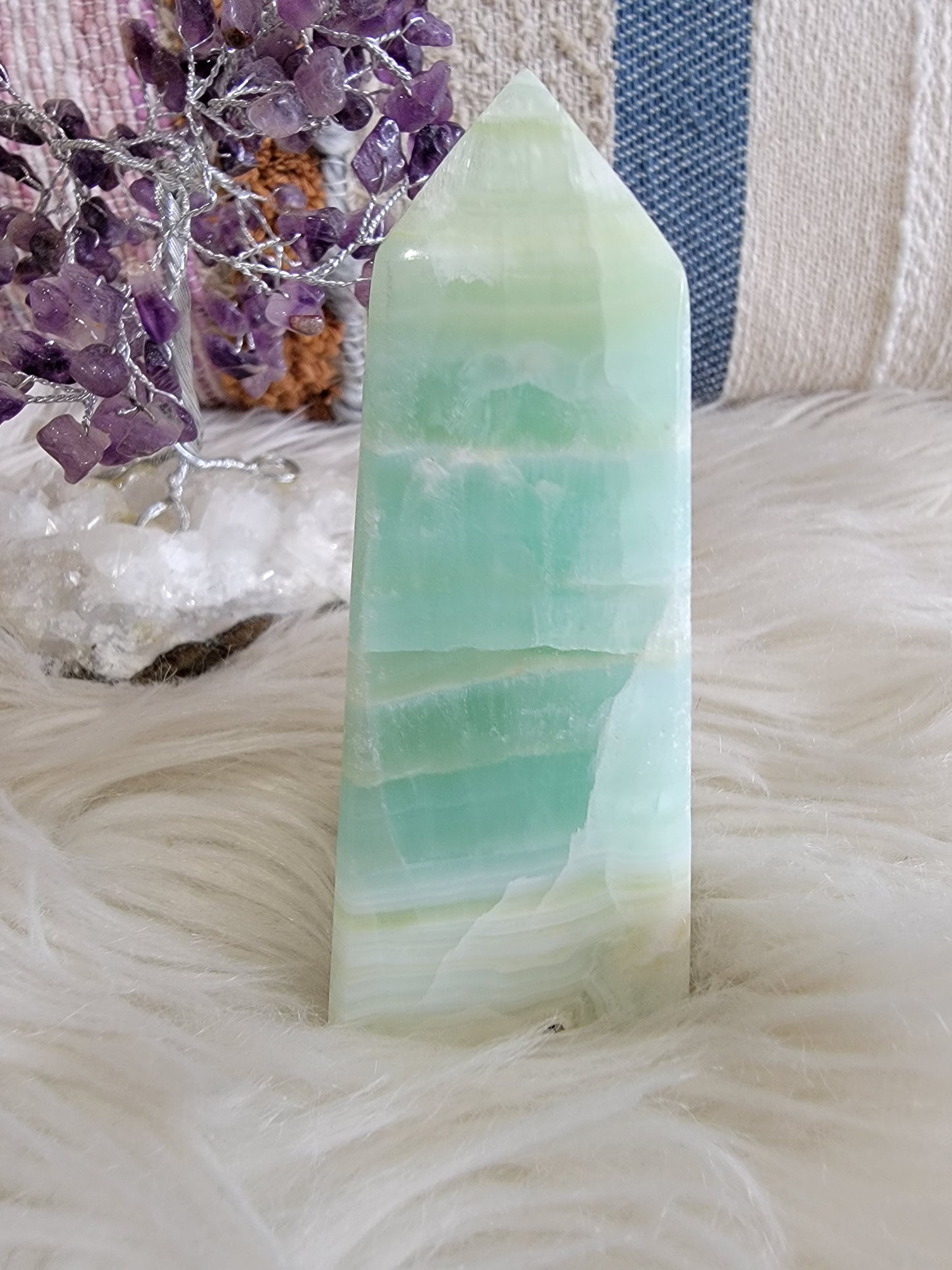 Pistachio Calcite tower (D) - The Healing Collective NY 