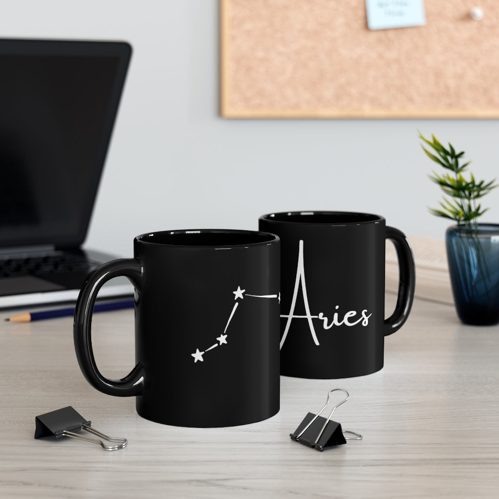 Aries Astrology Sign with Constellation Black Mug - Cozy Coven