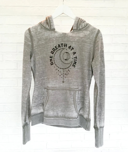 “ONE BREATH AT A TIME” Cement Burnout Pullover Fleece Hoodie - The Healing Collective NY 