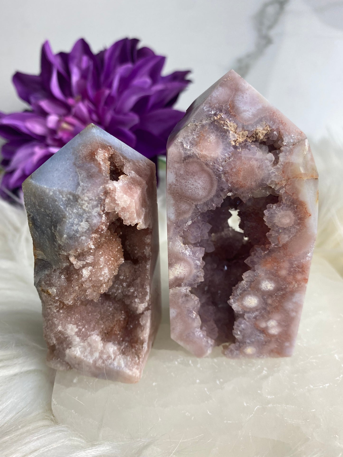 Pink Amethyst with Druzy Flower Agate