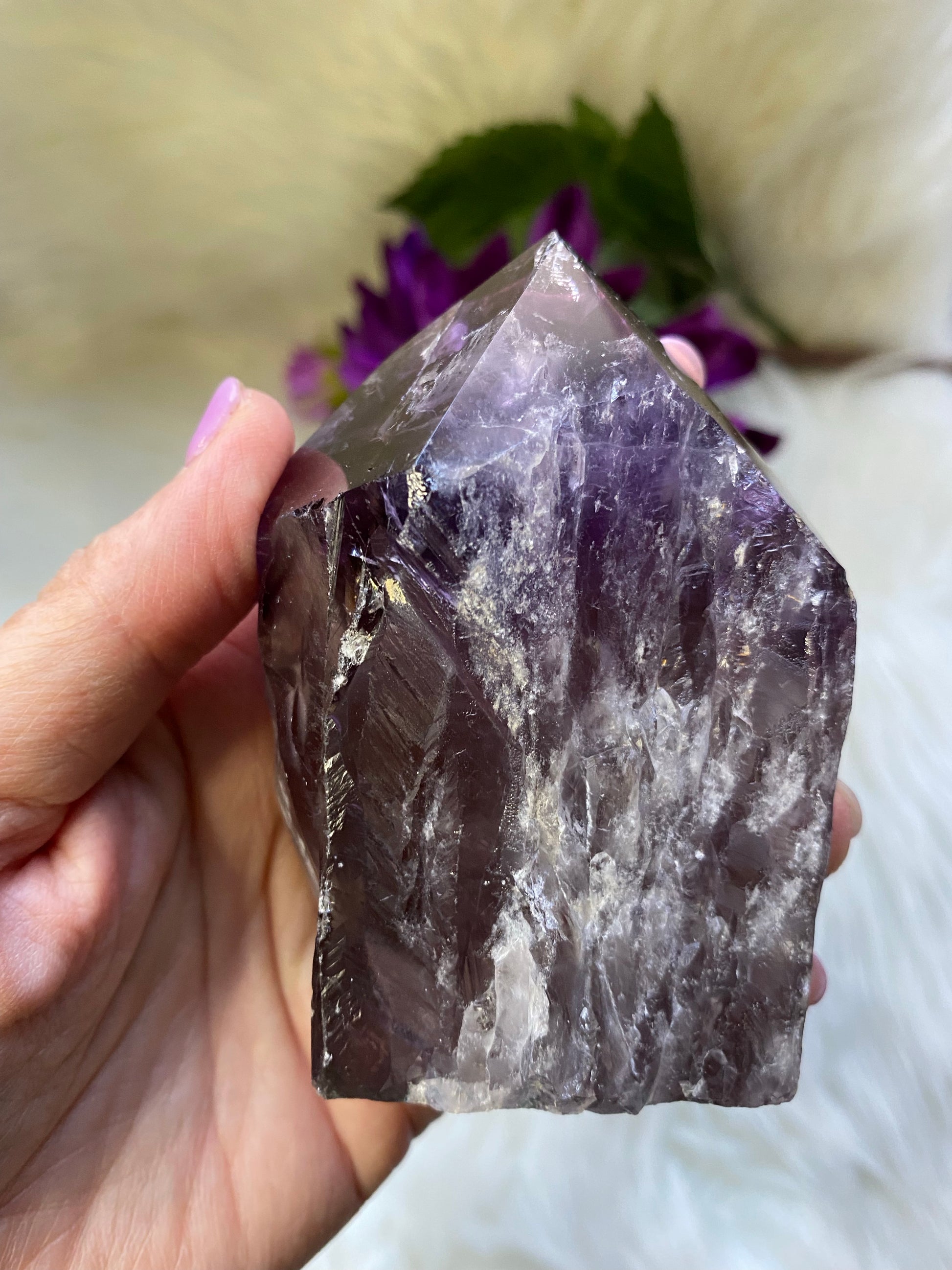 Phantom Amethyst Root Point / Rough Sides Polished Top/ Generator D368 - The Healing Collective NY 