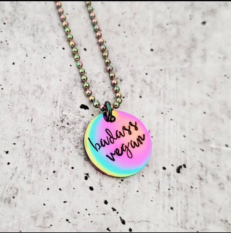 VEGAN BABE Rainbow Necklace - Jewelry for Vegan Badass - Animal Lover - Cruelty-Free Accessory - Go Vegan Pendant - Dainty Gift for Her