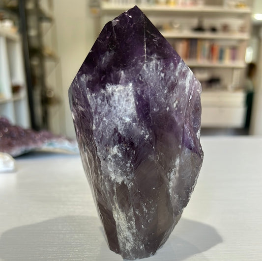 Phantom Amethyst Root Point / Rough Sides Polished Top/ Generator A596 - The Healing Collective NY 