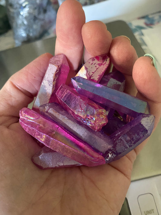 Pink and Purple Aura Quartz Mini Points