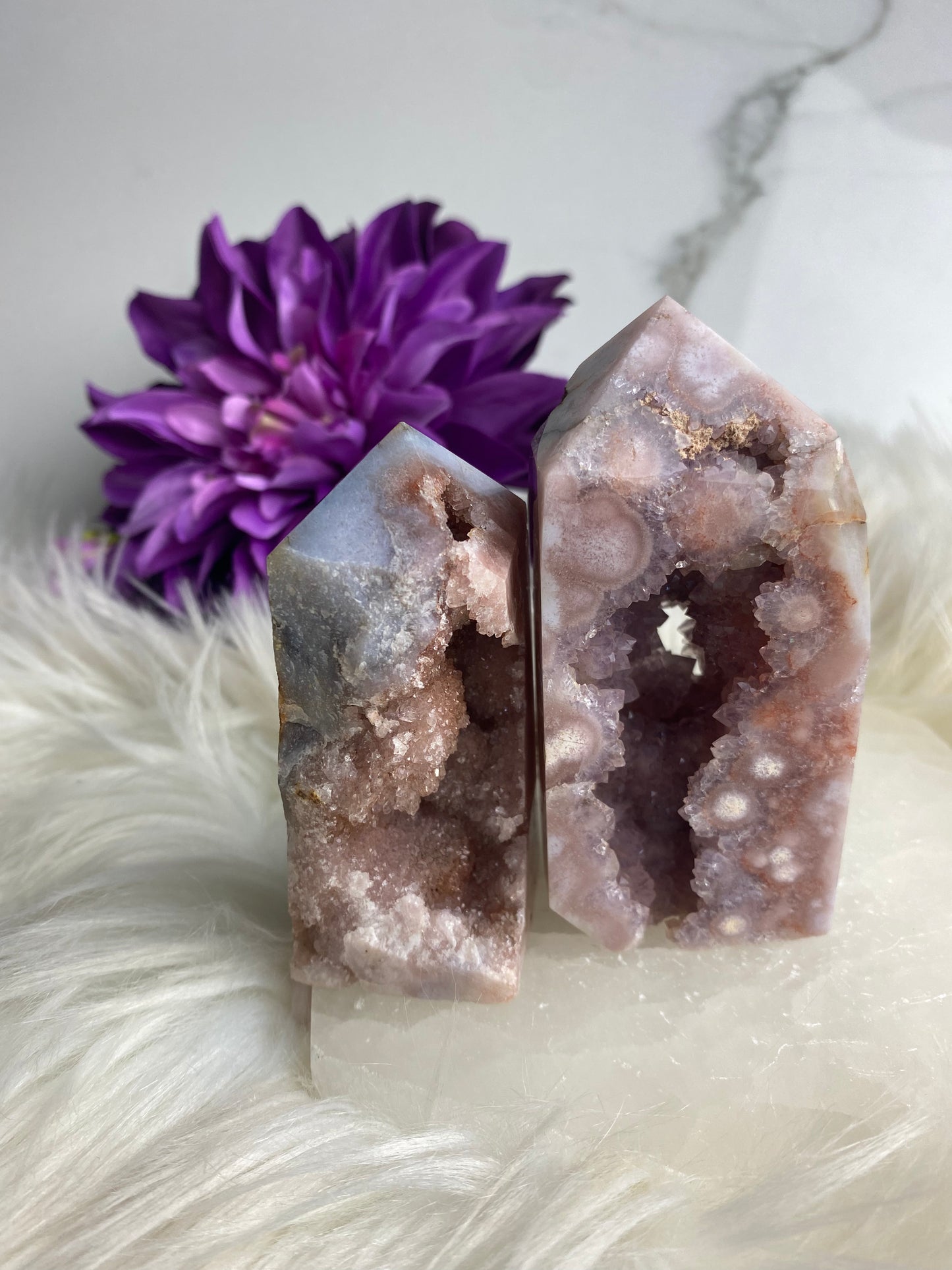 Pink Amethyst with Druzy Flower Agate