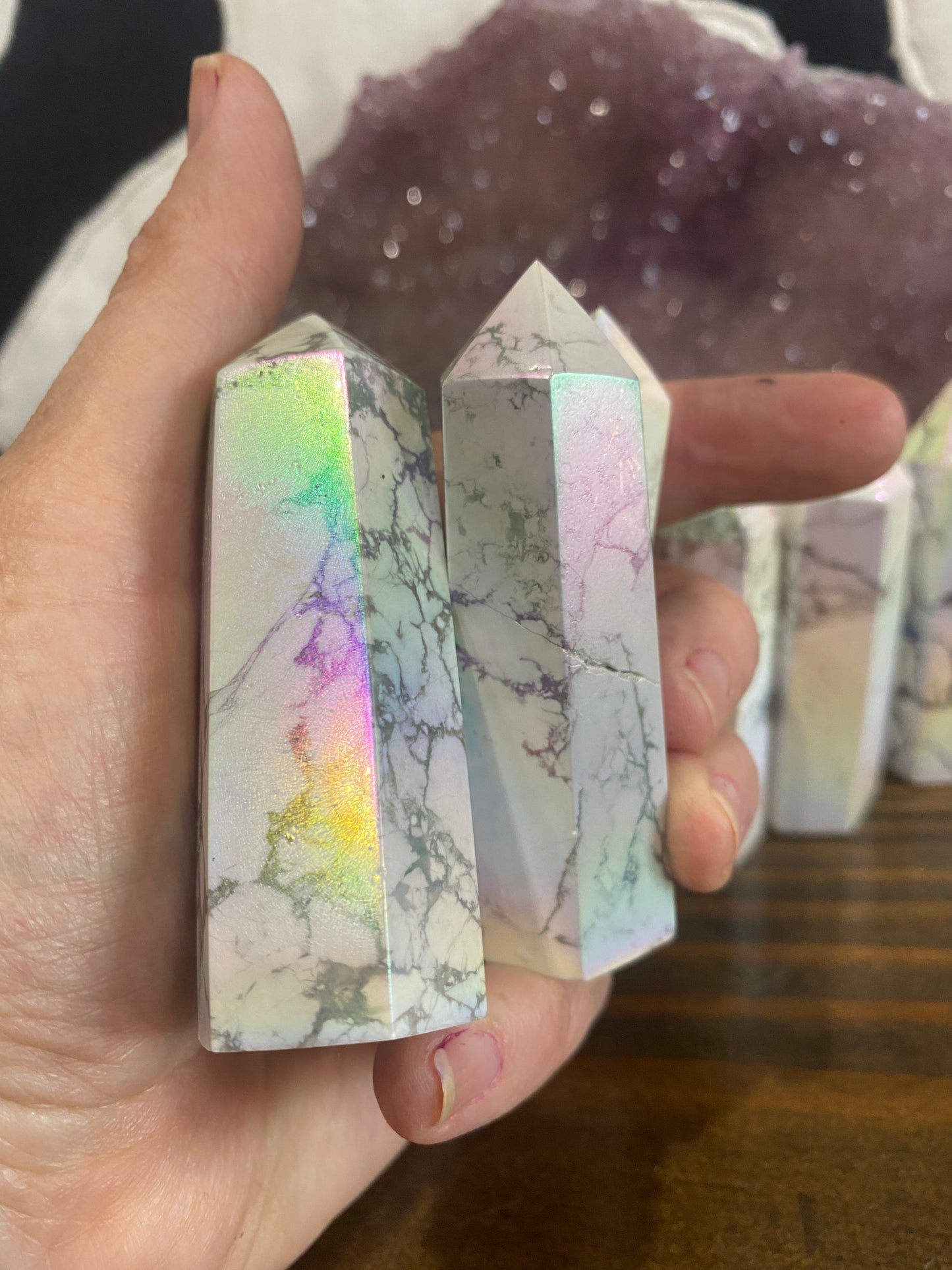 Howlite Rainbow Angel Aura Towers