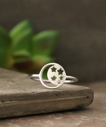 Sterling Silver Cutout Moon & Stars Disc Ring - The Healing Collective NY 